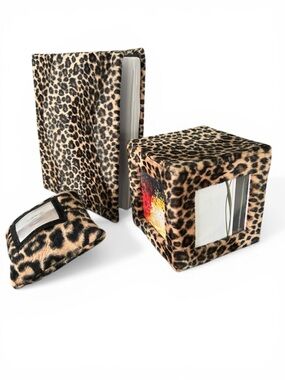 LEOPARD Print Faux Fur Picture Frame/ album Set - Tan/Brown/Black